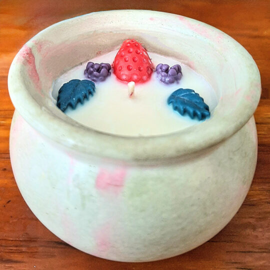 Vela BOMBONERA DE CEMENTO MARMOLEADA ACABADO TIPO MADERA FRESCURA FRUTAL